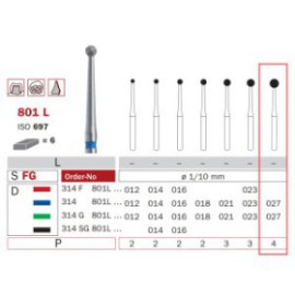 Diamond Bur, FG 027, Medium, Long Neck Round ISO No.697