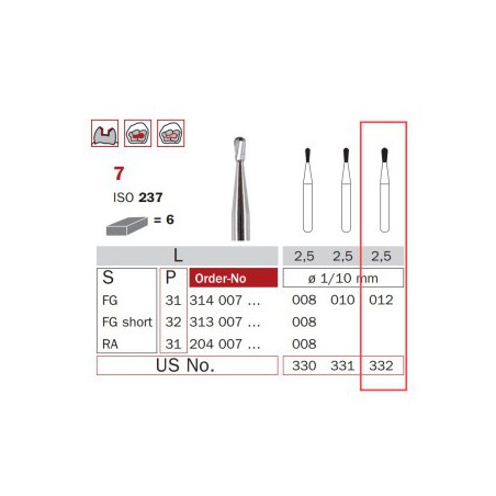 Carbide Bur, FG 012, Pear ISO No.237