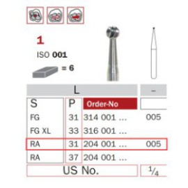 Carbide Bur, RA 005, Round ISO No.001