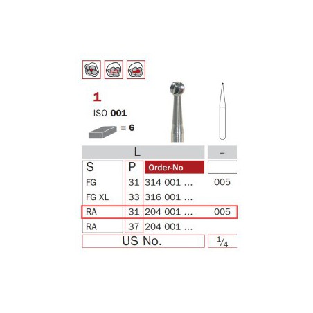 Carbide Bur, RA 005, Round ISO No.001