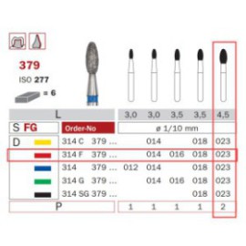 Diamond Bur, FG 023, Fine, Oval ISO No.277