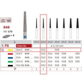 Diamond Bur, FG 012, X-Fine, Truncated Cone ISO No.173