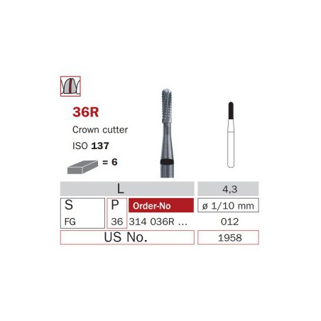 High Speed Carbide Crown Cutter Bur, FG 012, ISO No.137 Strong