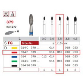 Diamond Bur, FG 016, Fine, Oval ISO No.277