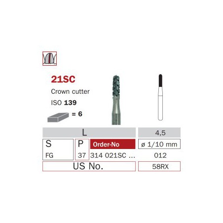 High Speed Carbide Crown Cutter Bur, FG 012, ISO No.139