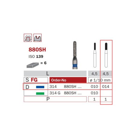 Diamond Bur, FG 014, Medium, Torpedo ISO No.139