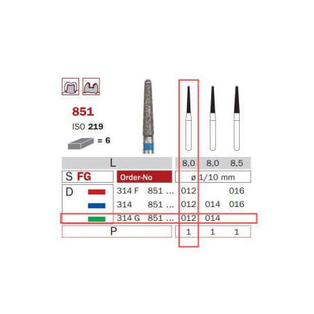 Diamond Bur, FG 012, Coarse, Safe End Cone ISO No.219