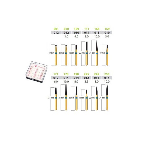 Diamond Burs FG Medium Grit, Gold Plated, Set/12