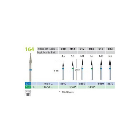 Diamond Burs, Cone Pointed, FG 164-012, Medium