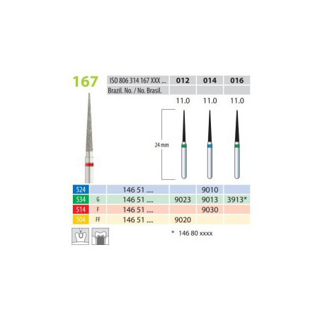 Diamond Burs, Cone Pointed, FG 167-014, Fine