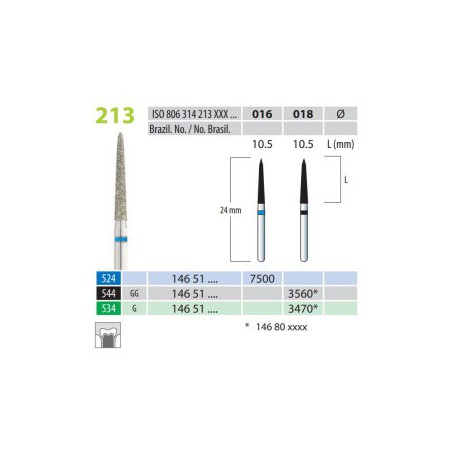 Diamond Burs, Cone Pointed, FG 213-016, Medium