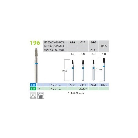 Diamond Burs, Cone Round End, FG 196-010, Medium