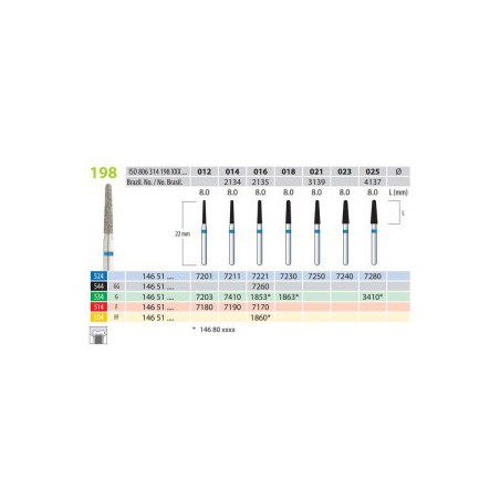 Diamond Burs, Cone Round End, FG 198-016, Coarse