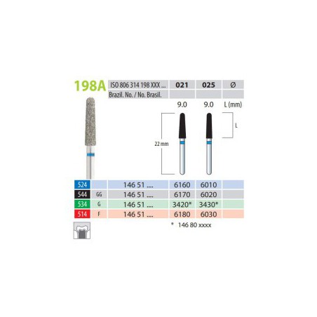 Diamond Burs, Cone Round End, FG 198A-021, Fine