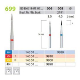 Diamond Burs, Cone, FG 699-006, X-Fine