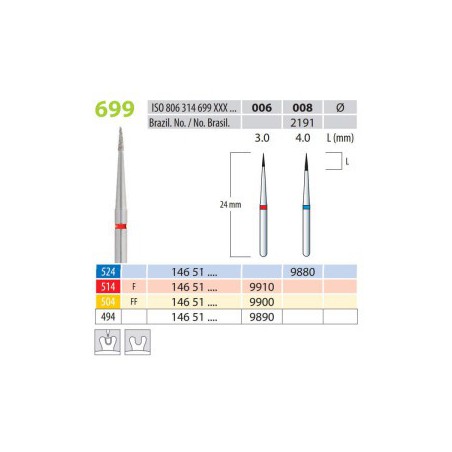 Diamond Burs, Cone, FG 699-006, X-Fine