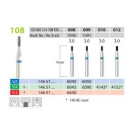 Diamond Burs, Cylinder, FG 108-008, Fine