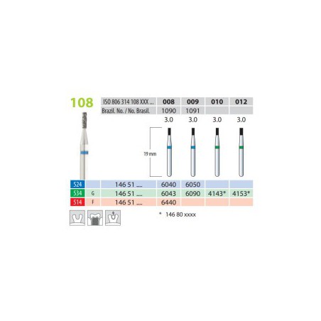 Diamond Burs, Cylinder, FG 108-008, Fine