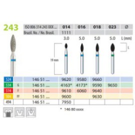 Diamond Burs, Flame, FG 243-014, XX-Fine