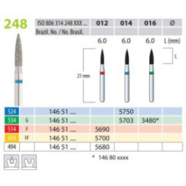 Diamond Burs, Flame, FG 248-014, Medium