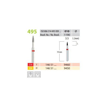 Diamond Burs, Flame, FG 495-010, Fine