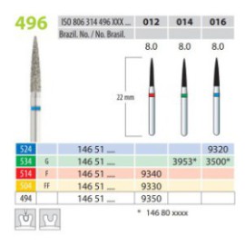 Diamond Burs, Flame, FG 496-012, Fine