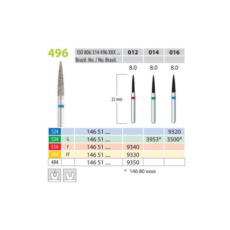 Diamond Burs, Flame, FG 496-012, X-Fine