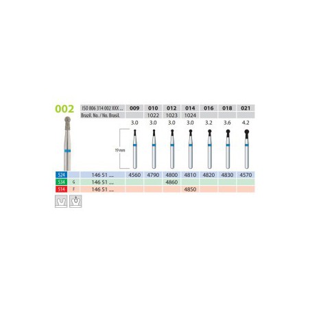 Diamond Burs, Round with Neck, FG 002-009, Medium