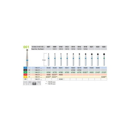 Diamond Burs, Round, FG 001-009, Coarse