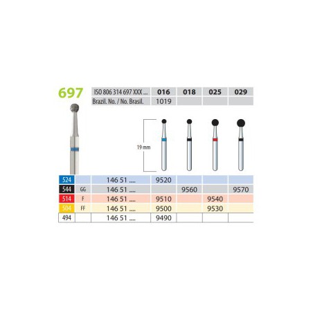 Diamond Burs, Round, FG 697-016, X-Fine