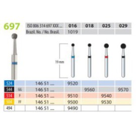 Diamond Burs, Round, FG 697-016, XX-Fine