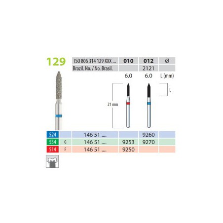 Diamond Burs, Torpedo, FG 129-010, Fine