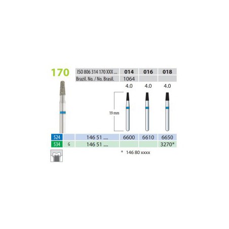 Diamond Burs, Truncated Cone, FG 170-016, Medium