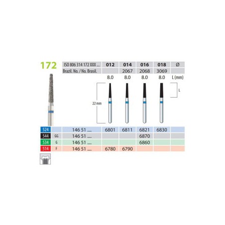 Diamond Burs, Truncated Cone, FG 172-012, Fine