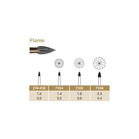 Trimming & Finishing Carbide Bur, Flame, FG-014, 12 Blades