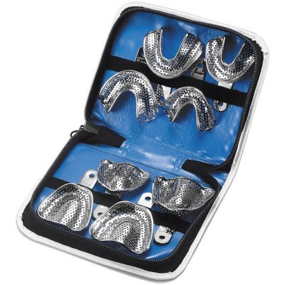 Impression Trays, Stainless Steel, Edentulous, Perforated, Rim Lock, Set/8