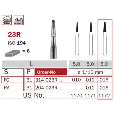 Carbide Bur, FG 016, Cone Round End ISO No. 194