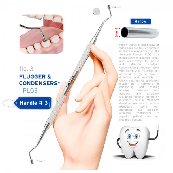 Dental Plugger/Condenser 3, Serrated, 2.4mm–2.7mm, Handle No. 3