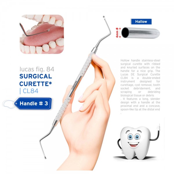 Dental Surgical Curette Lucas 84, Handle No. 3