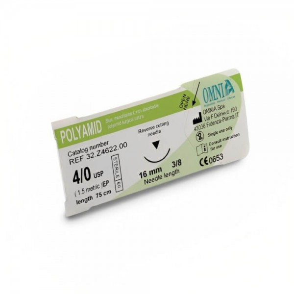 Polyamide Suture, 6/0, Needle 16mm Sharp, 3/8 Circle Sharp